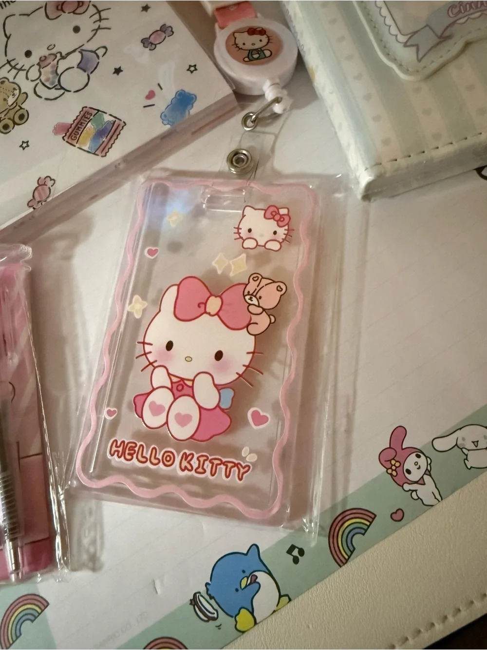 Hello Kitty Pink ID Card Lanyard Set with Clear Card Holder